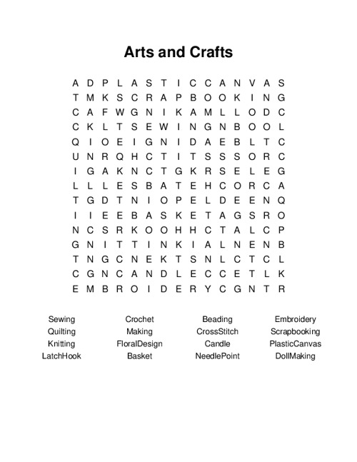 Arts and Crafts Word Search Puzzle