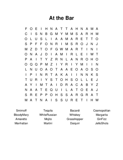 At the Bar Word Search Puzzle