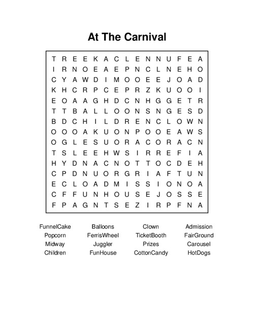 At The Carnival Word Search Puzzle