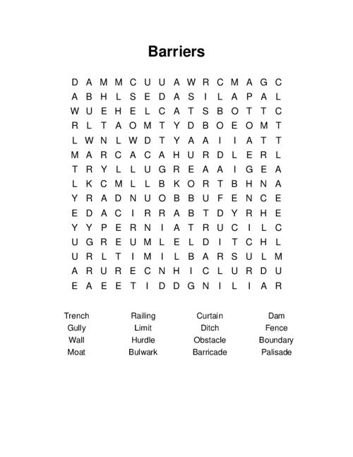 Barriers Word Search Puzzle