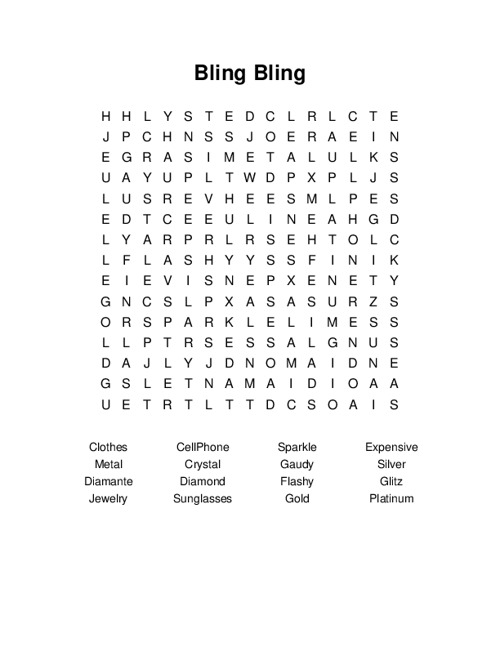Bling Bling Word Search Puzzle