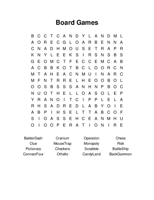 Board Games Word Search Puzzle