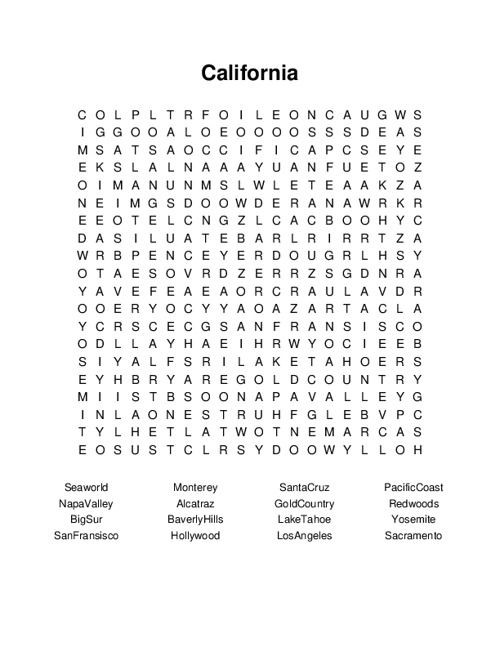 California Word Search Puzzle