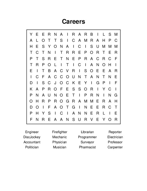 Mozg s Csomagolni Kell Haj k z s Careers Word Search Puzzle Vezet Kanap tfog 