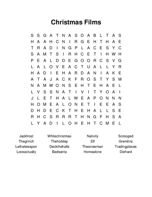 Christmas Films Word Search Puzzle