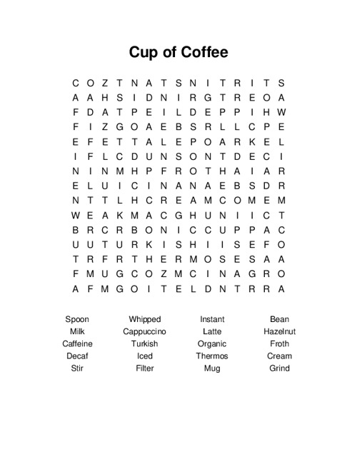 Cup of Coffee Word Search Puzzle