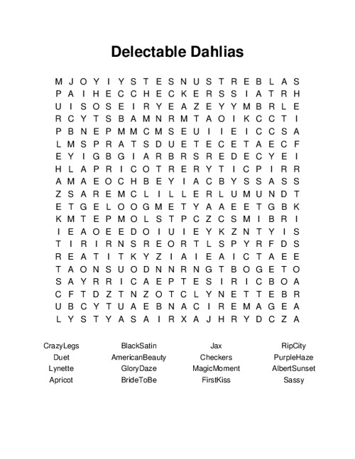 Delectable Dahlias Word Search Puzzle