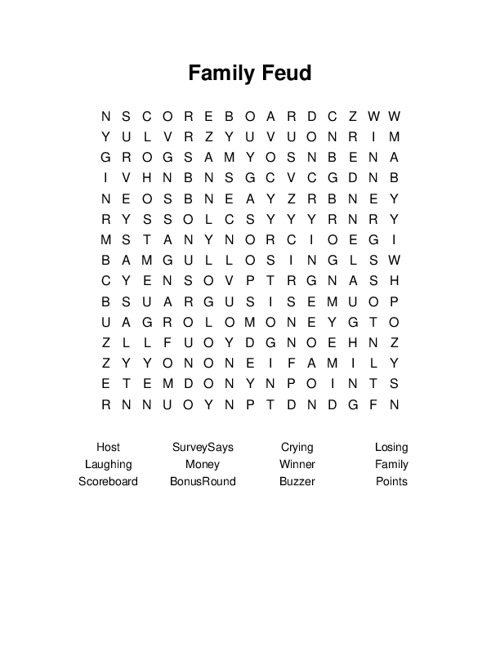 Family Feud Word Search Puzzle