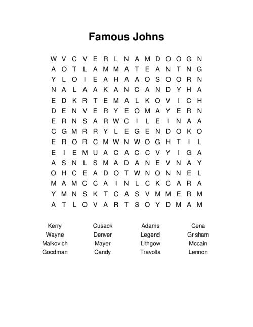 Famous Johns Word Search Puzzle