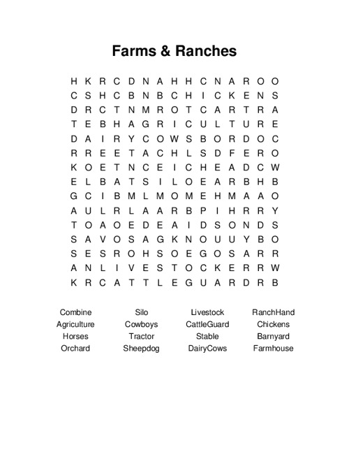 Farms & Ranches Word Search Puzzle