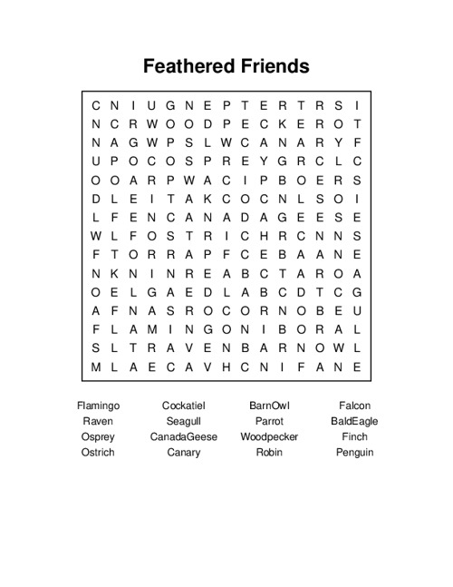 Feathered Friends Word Search Puzzle