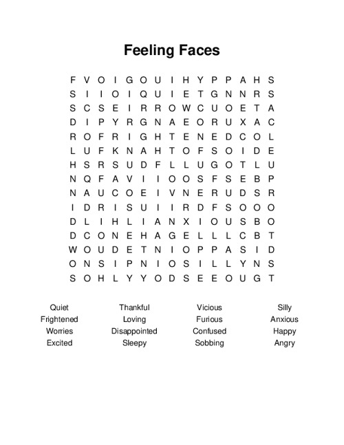 Feeling Faces Word Search Puzzle