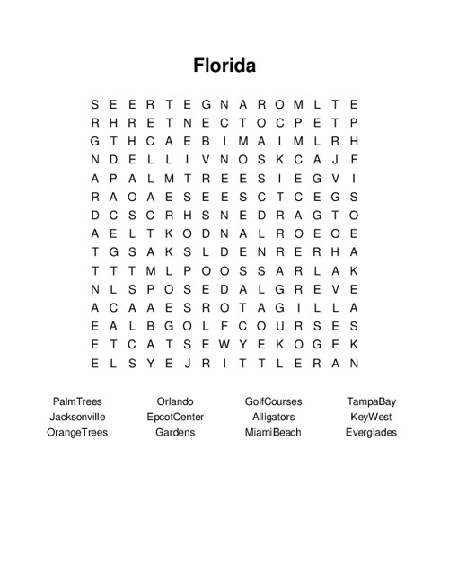 Florida Word Search Puzzle