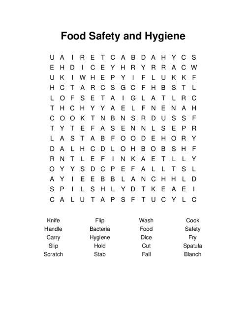Food Safety and Hygiene Word Search Puzzle