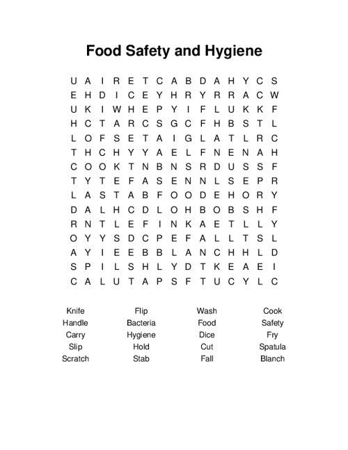 Food Safety And Hygiene Word Search