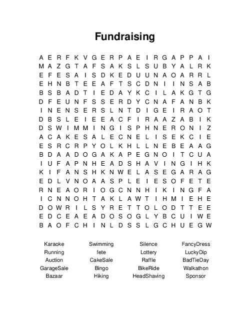 Fundraising Word Search Puzzle