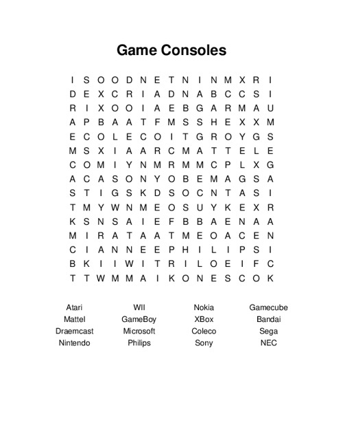Game Consoles Word Search Puzzle