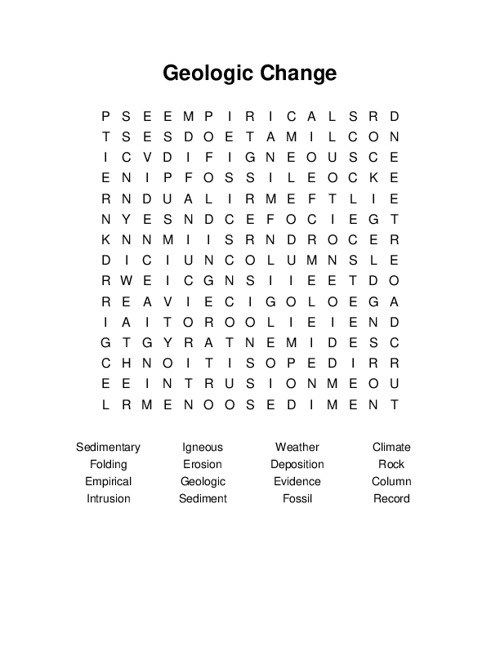 Geologic Change Word Search Puzzle
