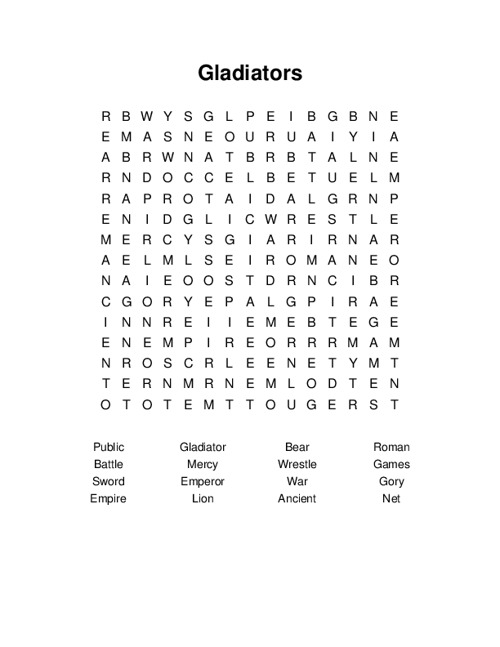 Gladiators Word Search Puzzle