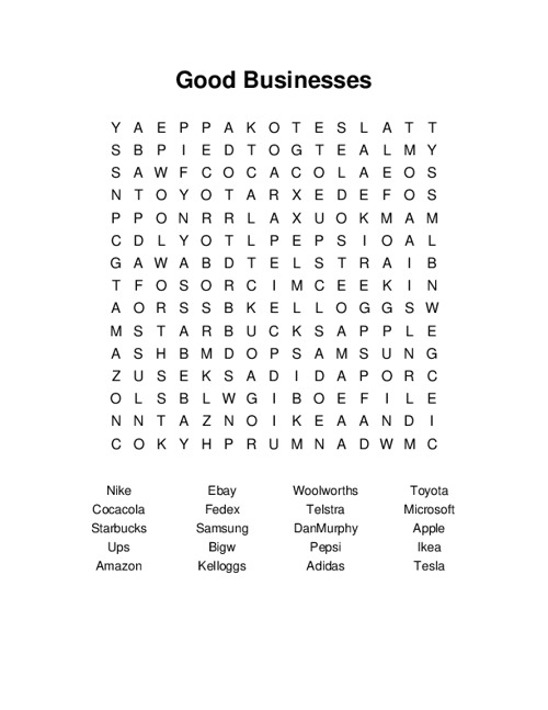 Good Businesses Word Search Puzzle