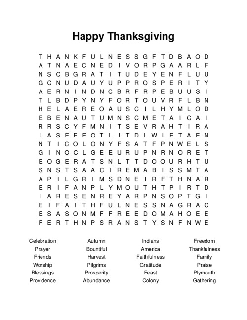 Happy Thanksgiving Word Search Puzzle