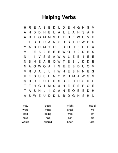 Helping Verbs Word Search Puzzle