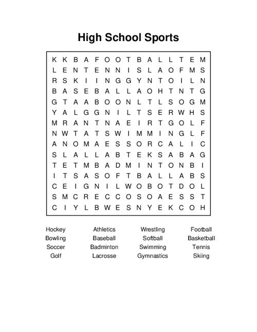 High School Sports Word Search Puzzle