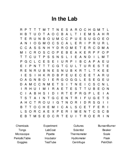 In the Lab Word Search Puzzle