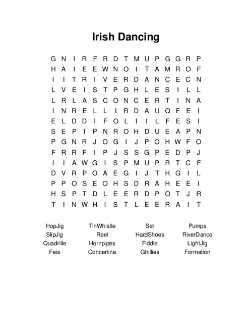 Irish Dancing Word Search Puzzle