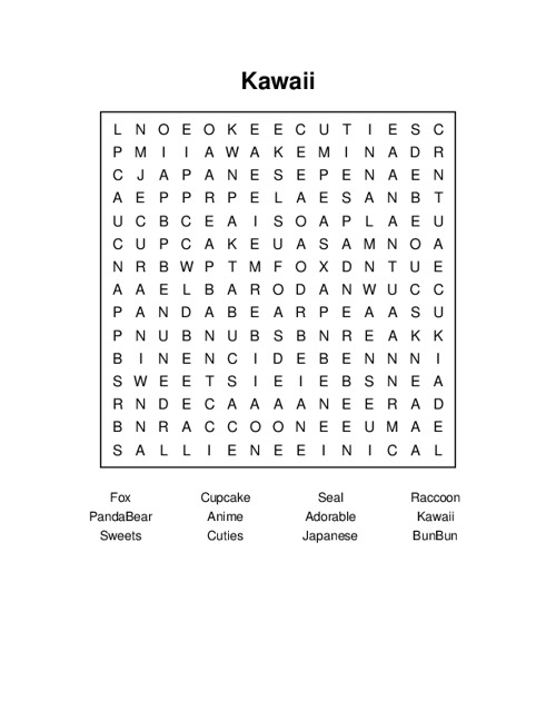 Kawaii Word Search Puzzle