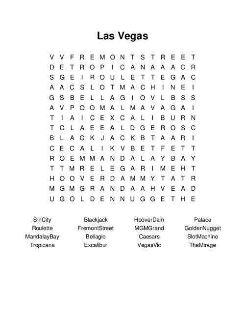Las Vegas Word Search Puzzle