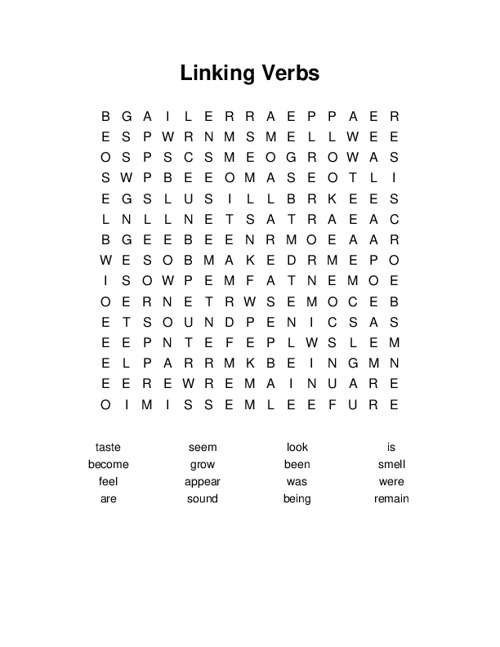 Linking Verbs Word Search Puzzle