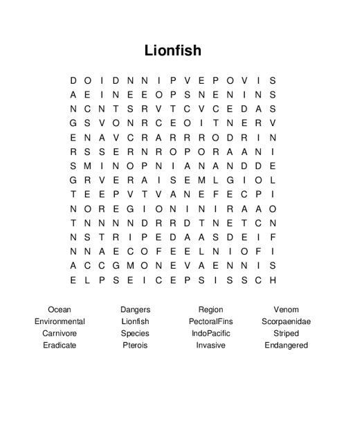 Lionfish Word Search Puzzle