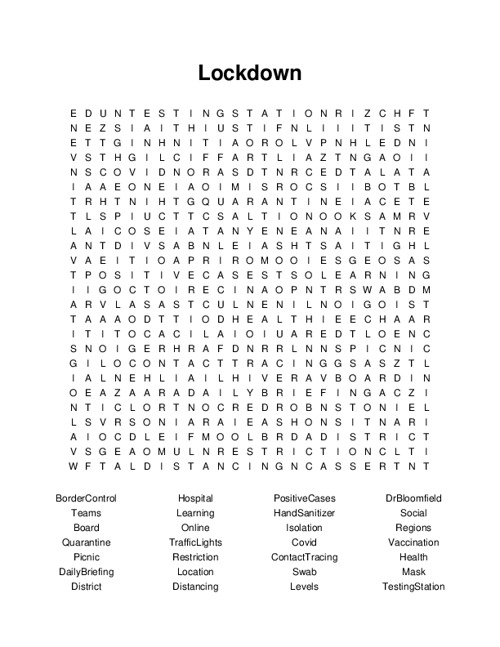 Lockdown Word Search Puzzle