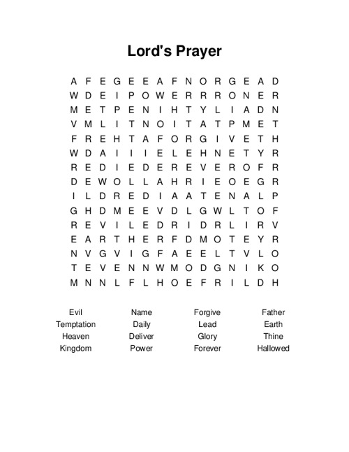 Lords Prayer Word Search Puzzle
