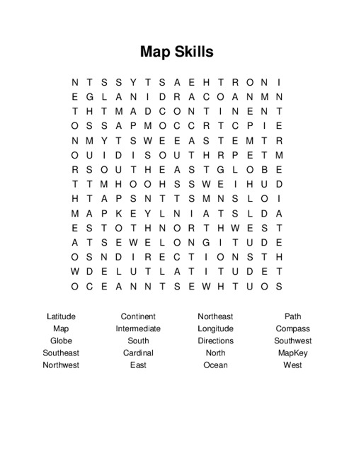 Map Skills Word Search Puzzle
