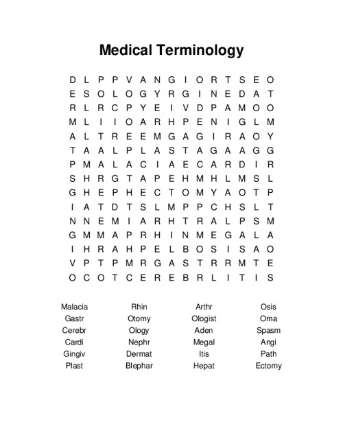 Medical Terminology Word Search Puzzle