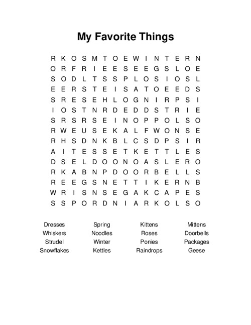 My Favorite Things Word Search Puzzle