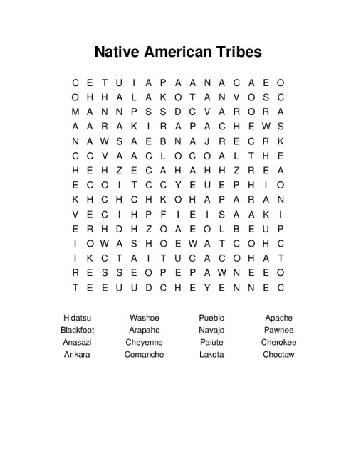 Native American Tribes Word Search Puzzle