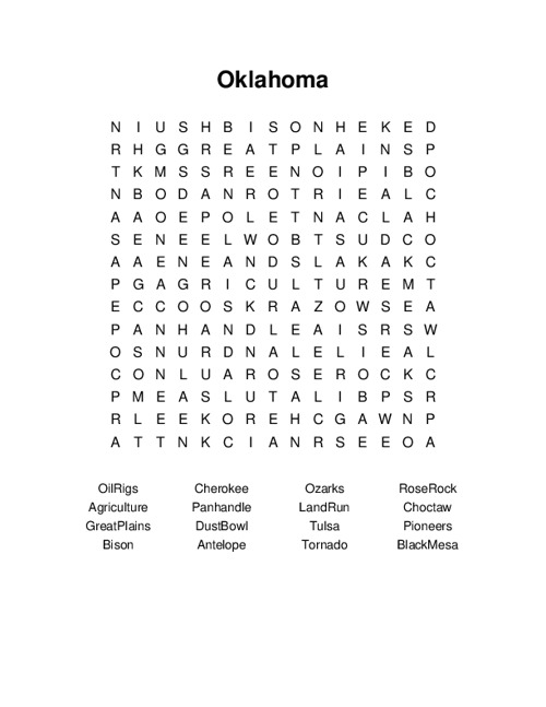 Oklahoma Word Search Puzzle