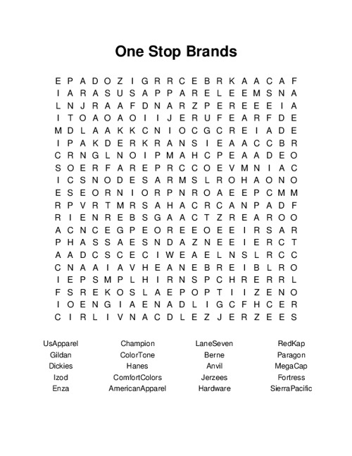 One Stop Brands Word Search Puzzle