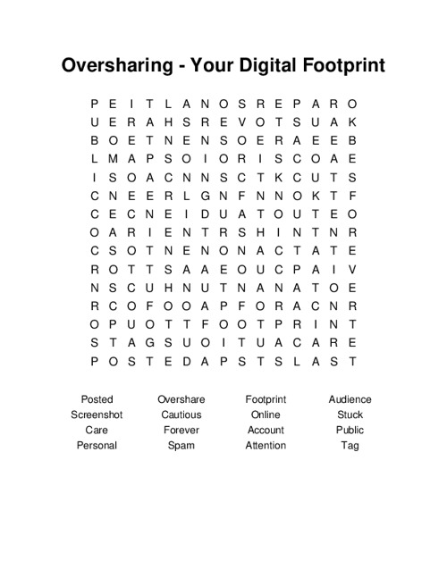 Oversharing - Your Digital Footprint Word Search Puzzle