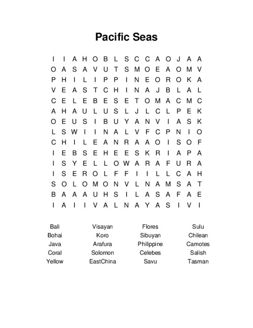 Pacific Seas Word Search Puzzle
