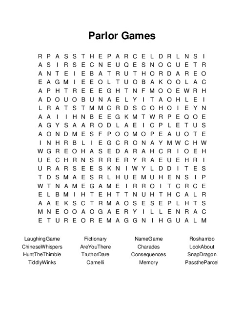 Parlor Games Word Search Puzzle