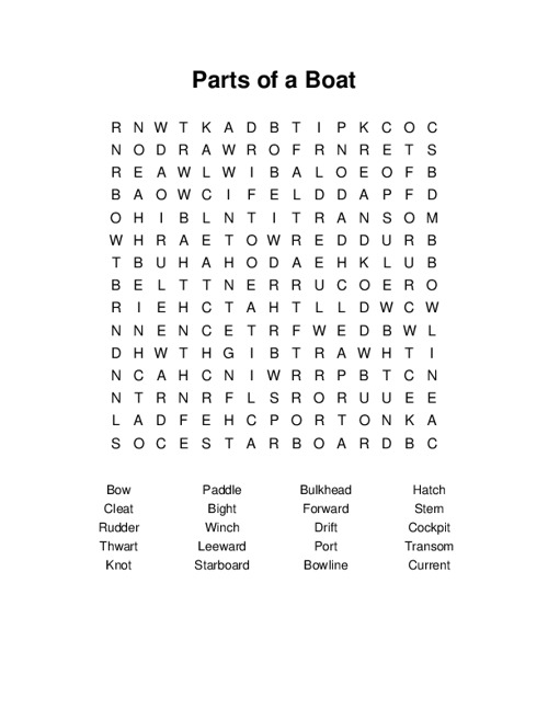 Parts of a Boat Word Search Puzzle