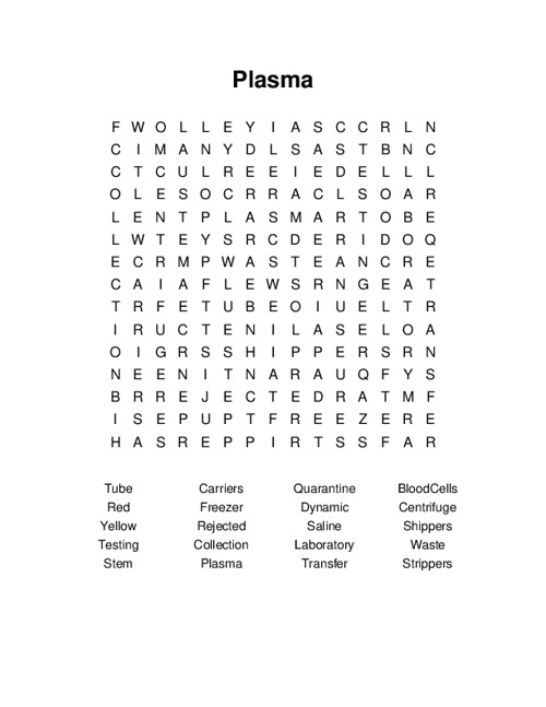 Plasma Word Search Puzzle