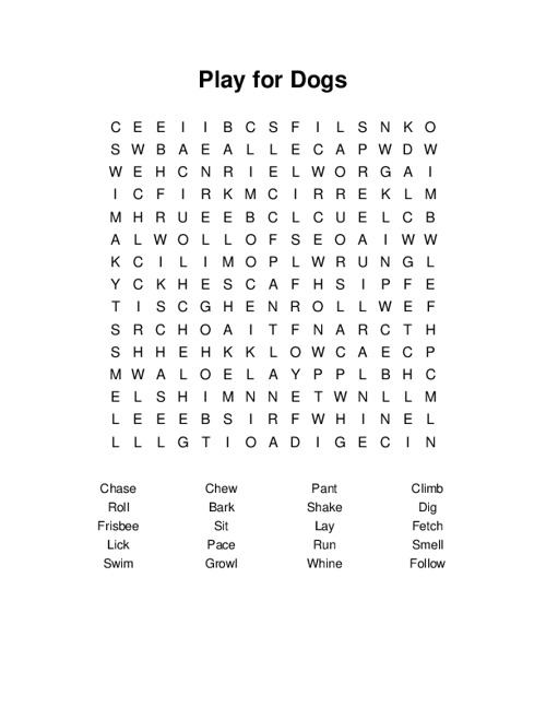 Play for Dogs Word Search Puzzle