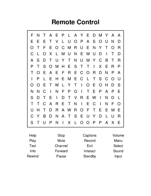 Remote Control Word Search Puzzle