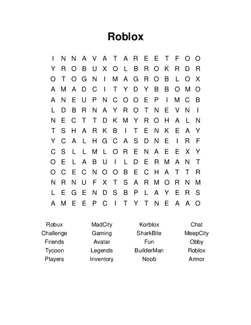 Roblox Word Search Puzzle