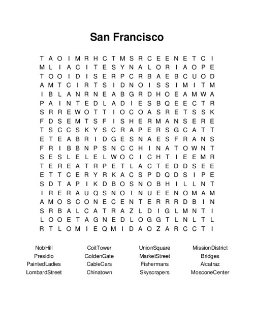 San Francisco Word Search Puzzle